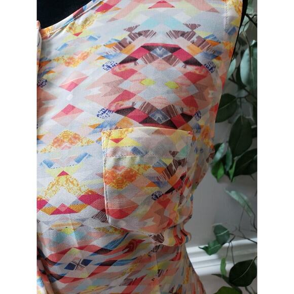 Cabi Avery Multicolor Round Neck Sleeveless Sheer Button Front Tunic Size Medium - Picture 5 of 14
